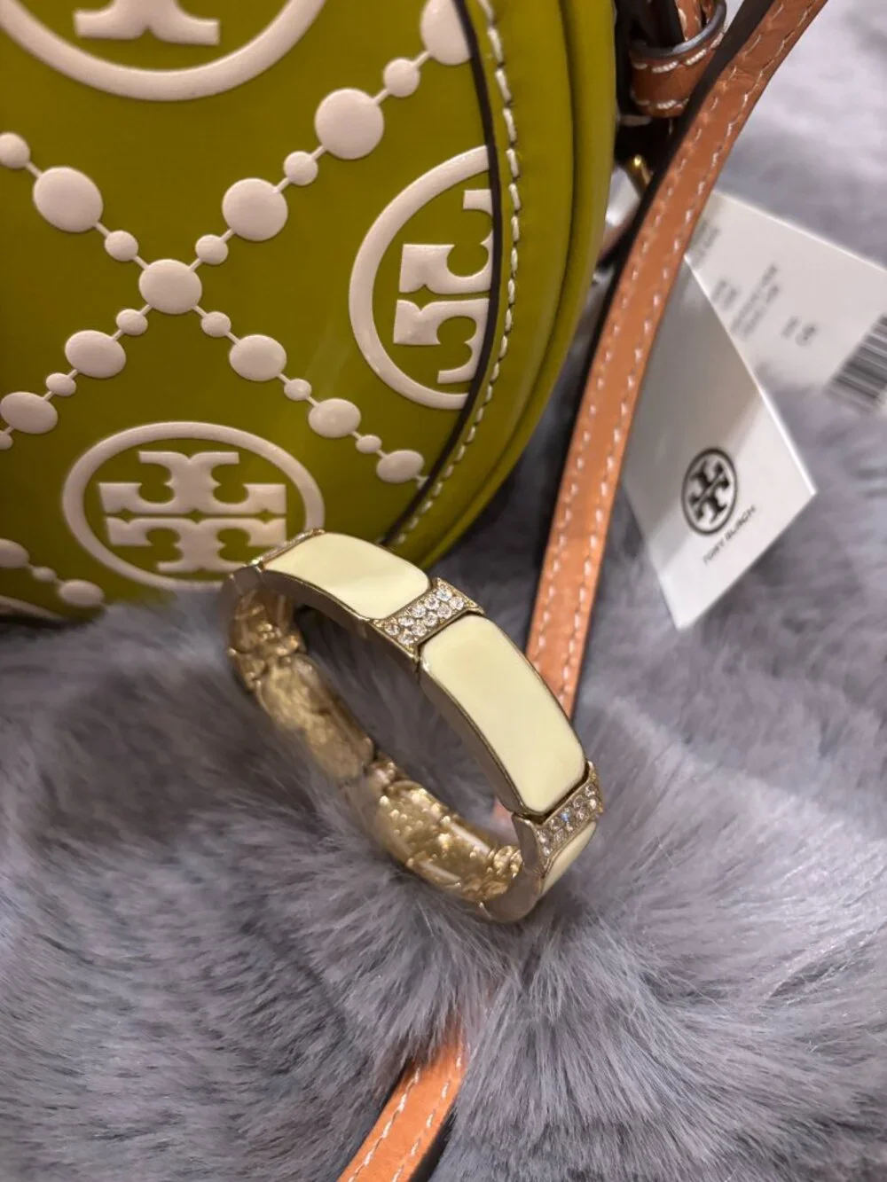 NEW Tory Burch Circle Crossbody Bag Moon T Monogram Leather Lime Olive Green